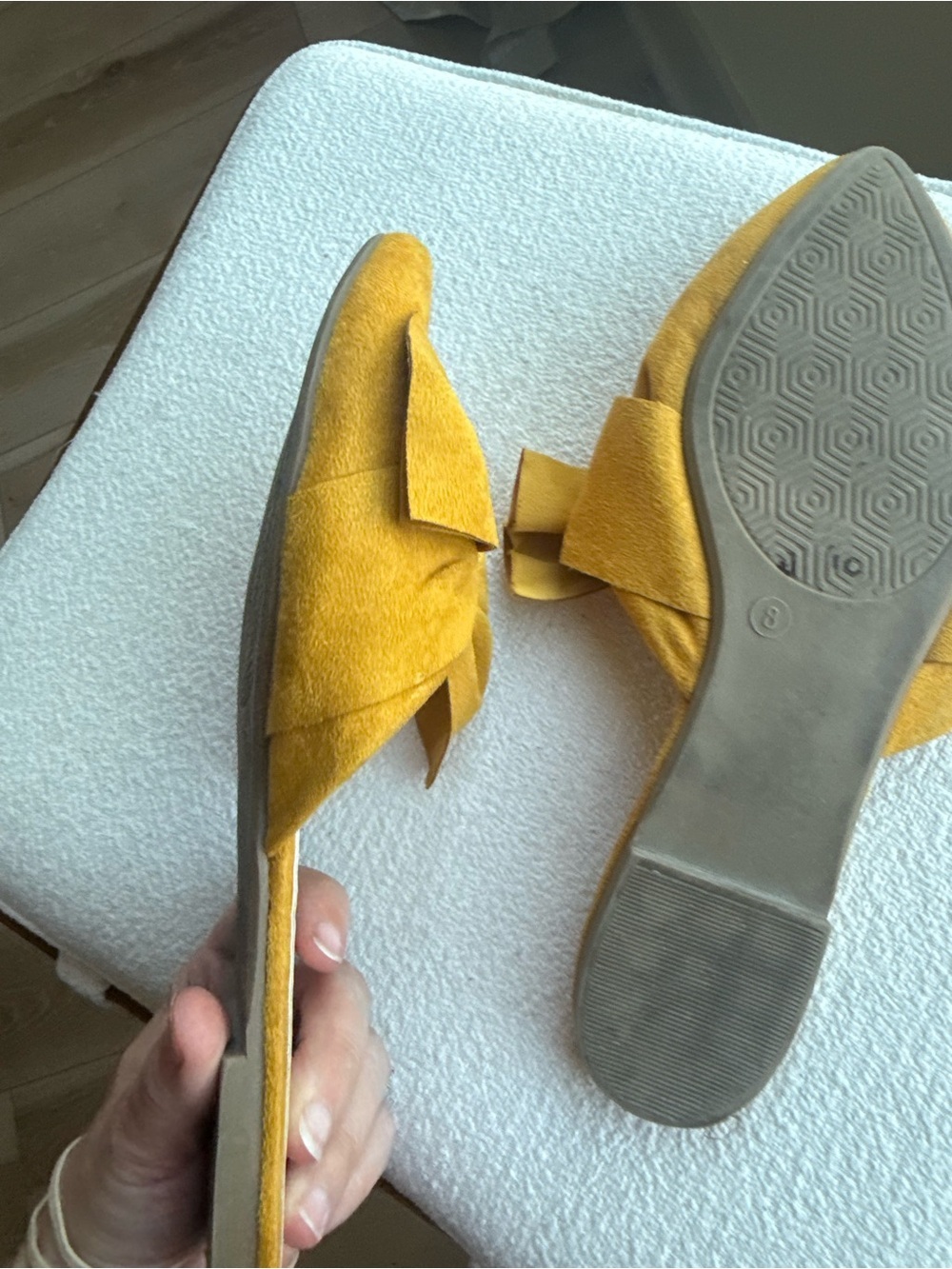 Sandalup Yellow Mustard Faux Suede Pointed Toe Bow Slip-On Mule Flats Women's 8 - Picture 4 of 5
